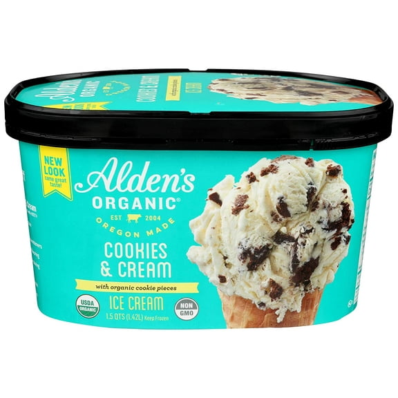Aldens Organic Cookies and Cream Ice Cream, 48 Fluid Ounce - 3 per case.