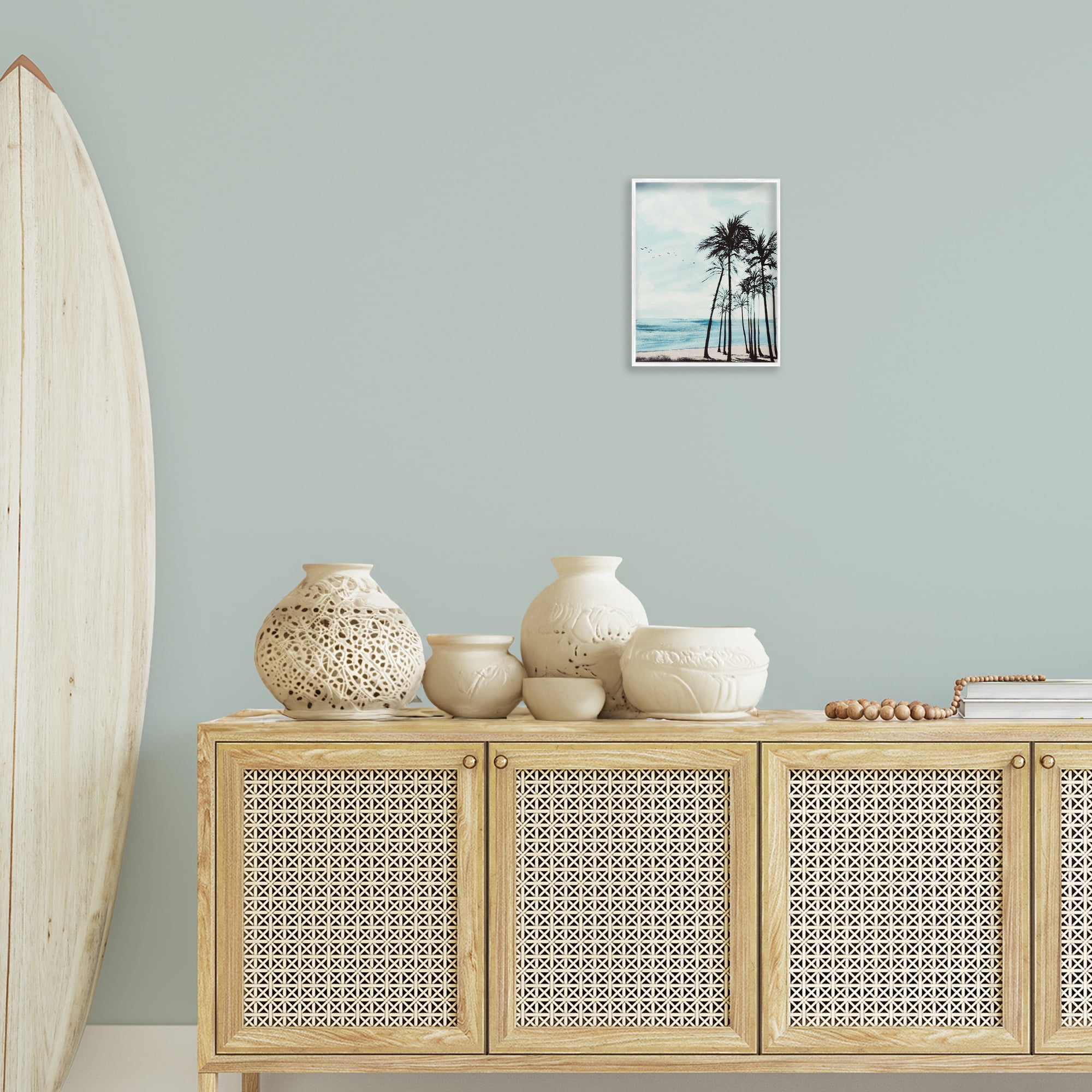 Stupell Industries Summer Beach Silhouette Coastal Painting White Framed Art Print Wall Art, 11 x 14