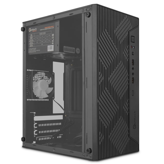 Gabinete para PC GETTTECH GCS-INOY1-01 Mini torre M-ATX ITX con fuente de poder 550w ATX 2.0/3.0 GPU 250mm SSD y HDD, Ventilador 80mm, USB y Audio HD