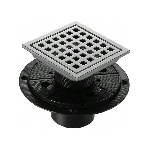Shower Drain Chrome 4 Inch Square Shower Floor Drain With Flange Silver Removable Grid Panel SUS 304 Stainless Steel For Bathroom Renovation Home Improvement Essential