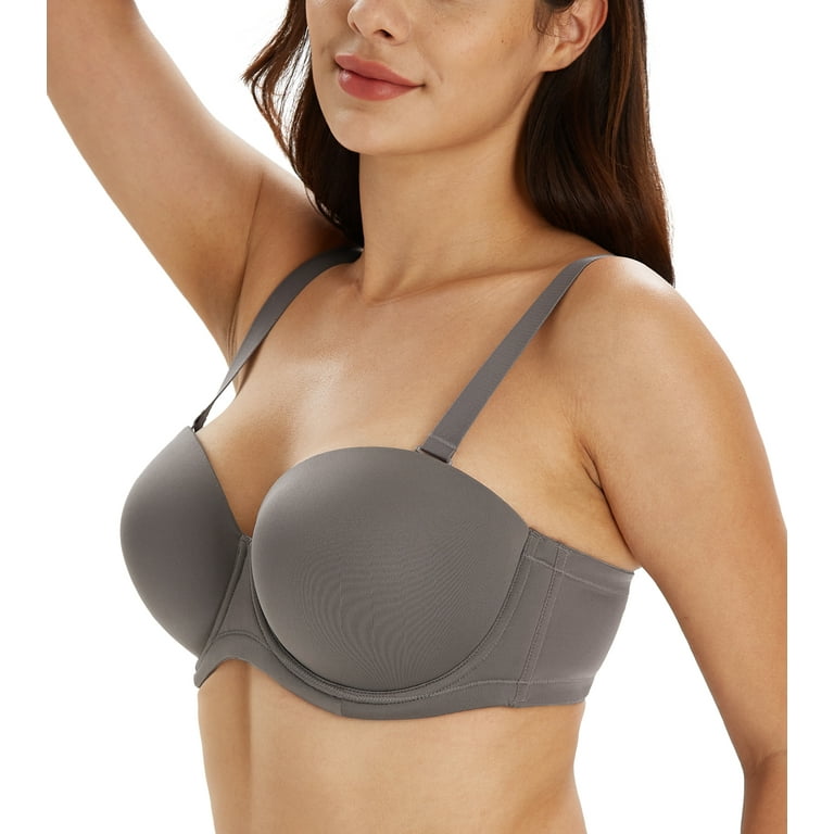 Exclare Women's Multiway Strapless Bra Full Figure Underwire Contour Beauty  Back Plus Size Bra(Grey,44DD)