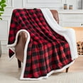 thumbnail image 7 of Sherpa Fleece Blanket - Black and Red Buffalo Plaid Christmas Blanket, Super Soft Cozy Warm Thick Winter Throw Blankets for Couch and Bed, Red and Black Throw, 7 of 7