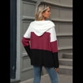 thumbnail image 4 of Suéter con Capucha y Media Cremallera para Mujer, Talla Grande, Color Block, Punto Acanalado, Cuello en V, Larga Vino Tinto L, 4 of 10