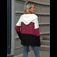thumbnail image 4 of Suéter con Capucha y Media Cremallera para Mujer, Talla Grande, Color Block, Punto Acanalado, Cuello en V, Larga Vino Tinto XXL, 4 of 10