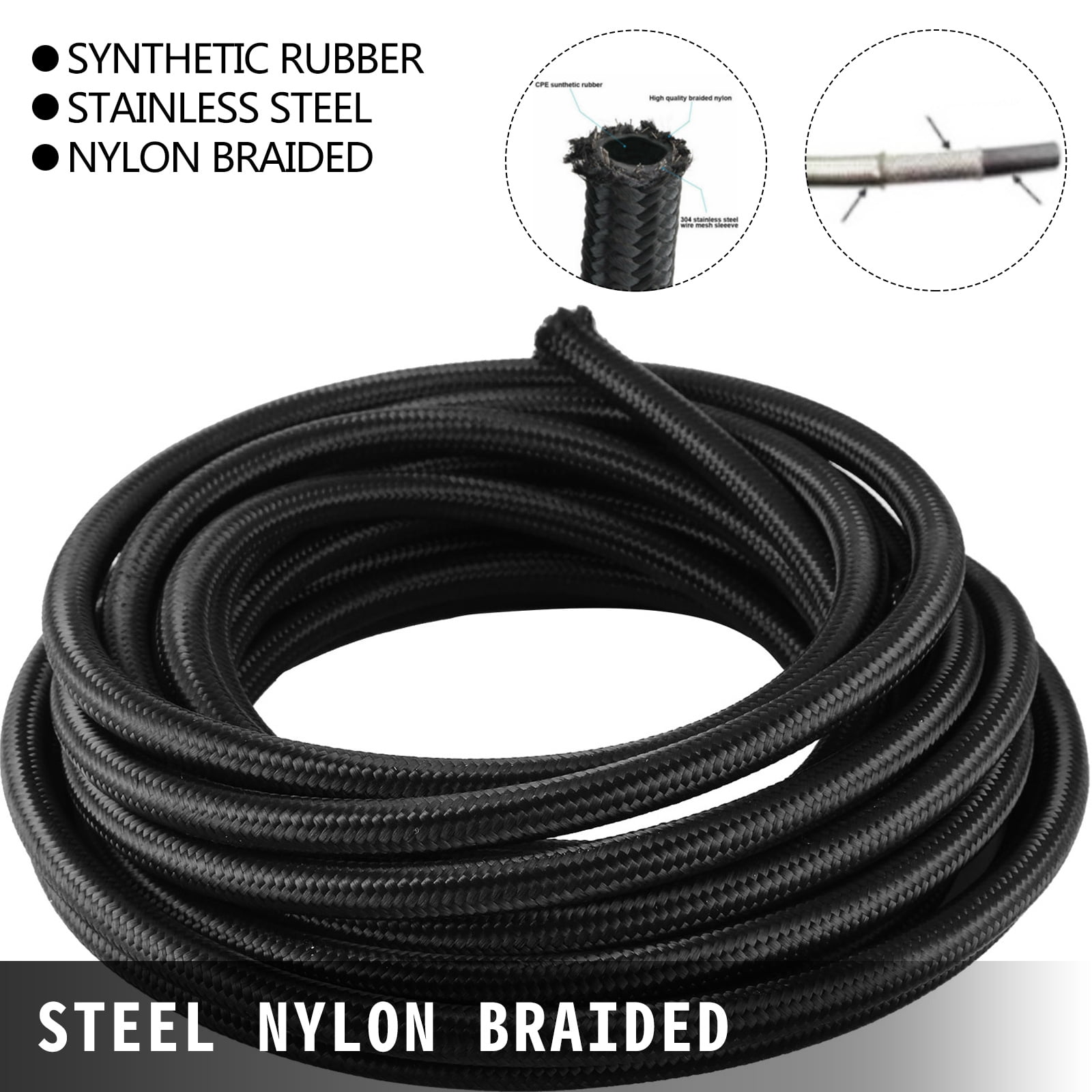 10AN Nylon Braided Racing Performance Oil Fuel Line+Swivel Hose End Fitting 48"
