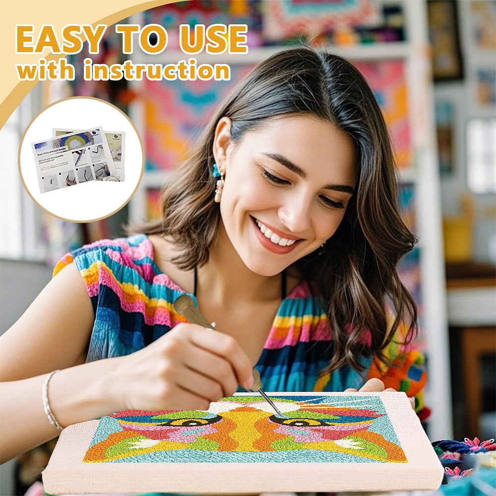 Polyester Cotton Punch Needle 4Folded Yarns Embroidery Kits Included Threader Cotton Thread Punch Needle Thread Clip 3.5MM Wooden Needle Cat Shape DIY