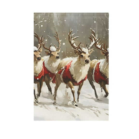 Christmas Deers on Winter Garden Flag House Banner 12" x 18" Double Sided Outdoor Yard Decoration