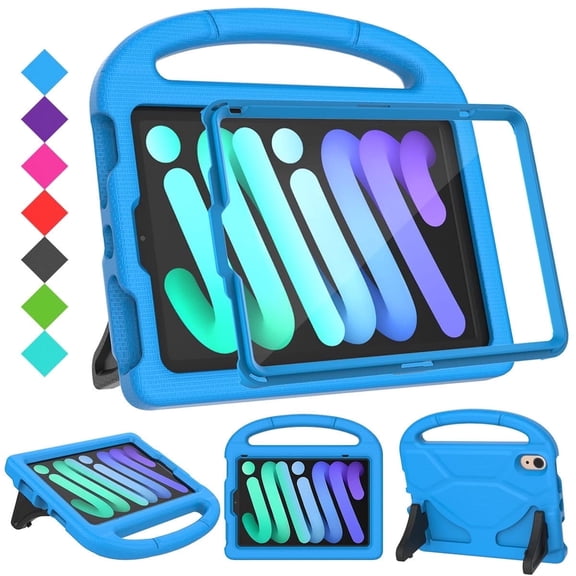 TOEVEK Kids Case for 8.3-inch iPad Mini 6th/7th (A17 Pro) Generation Case, with Screen Protector and Stable Stand, Blue