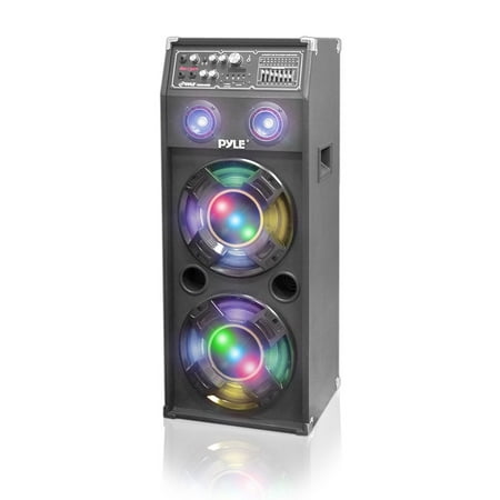 Pyle PSUFM1045A - 1000 Watt Disco Jam 2-Way Powered Speaker System with Flashing DJ Lights, USB/SD Card Readers, FM Radio, 3.5mm AUX Input, USB Charge Port & Graphic (Best Speakers For 1000 Dollars)