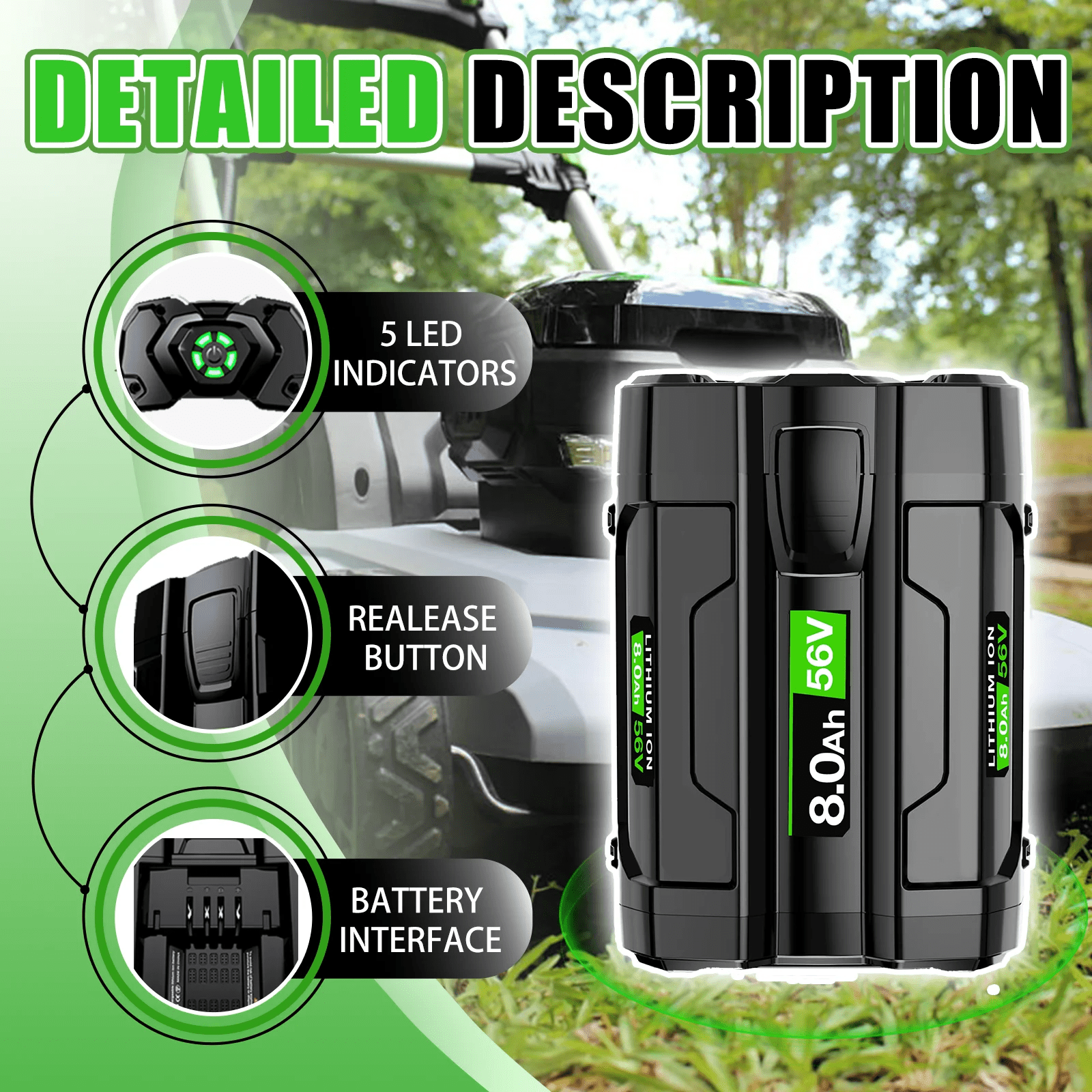 8Ah Replacement for EGO 56V MAX Battery Compatible with EGO 56 Volt Battery Fits for EGO Battery BA2800 BA4200T BA4200 BA1400 Overcharge Protection