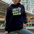 thumbnail image 2 of Distressed One Lucky Mama, Retro Groovy Wavy Text St. Patrick's Day Art Merch Gift, Navy Blue Hooded Sweatshirt or Hoodie, 2XL, 2 of 5