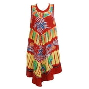 Mogul Women's Tank Dress Floral Print Tie-Dye Sleeveless Red Beach Cover Up XL