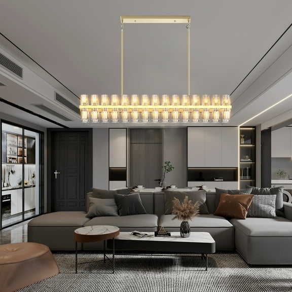 Modern Gold Crystal Chandelier,53.5" K9 Crystal Chandeliers for Dining Room Over Table,RectangularChandeliers for Dining Room,Living Room,Foyer,Includes 60XG4 Bulbs with LED