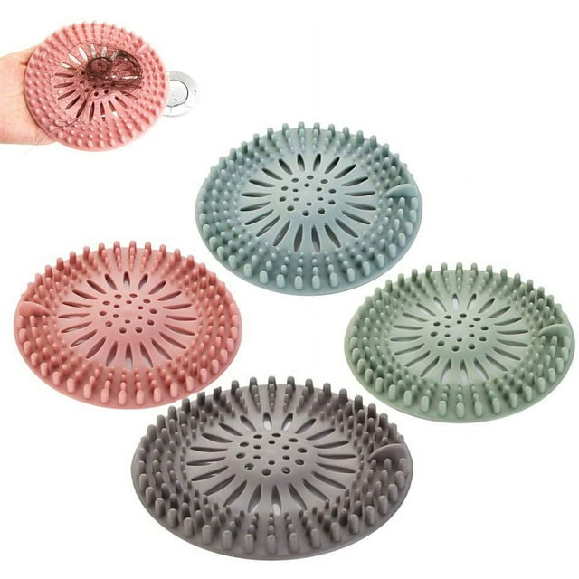 Filtro de cabello de silicona, filtro de drenaje de silicona, protector de drenaje universal, 4 piezas de protector de drenaje de silicona para baño, bañera, lavabo, cocina Protector de drenaje de