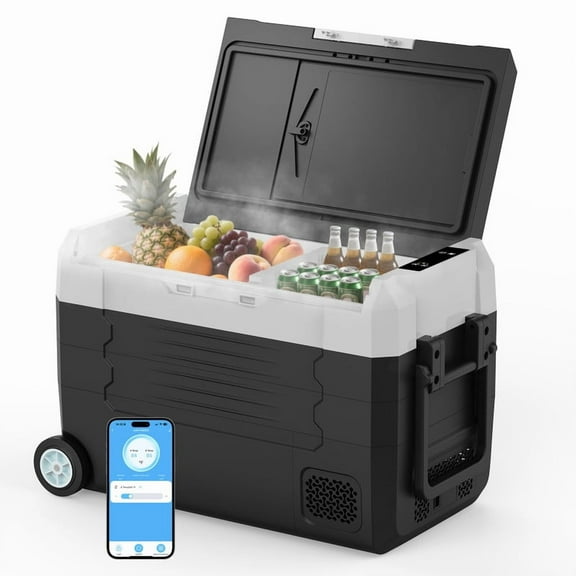 TopAutoGear Car Fridge Portable 12V Refrigerator 47 Quart Electric Cooler with 12/24V DC&110-240V AC for Truck Van RV Camper SUV, Portable Freezer with Wheels for Camping Boat Travel, -4~68°F (35L)