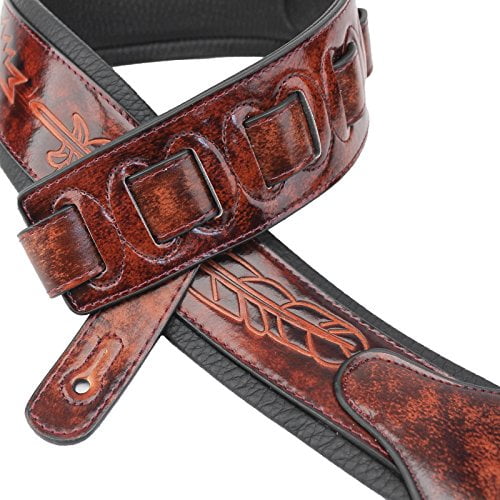 Walker and Williams GB-133 Chestnut Brown Feather Pattern Padded Guitar Strap