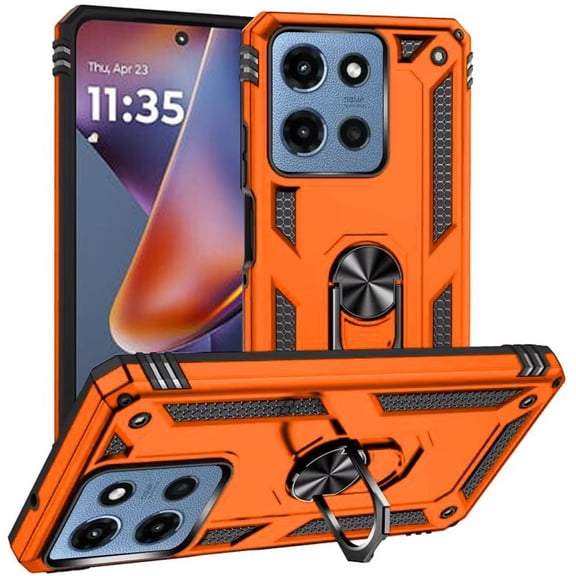 For Motorola Moto G 5G 2025 XT2513V Shockproof Kickstand Cover Phone Case Tempered Glass - SHRG Orange