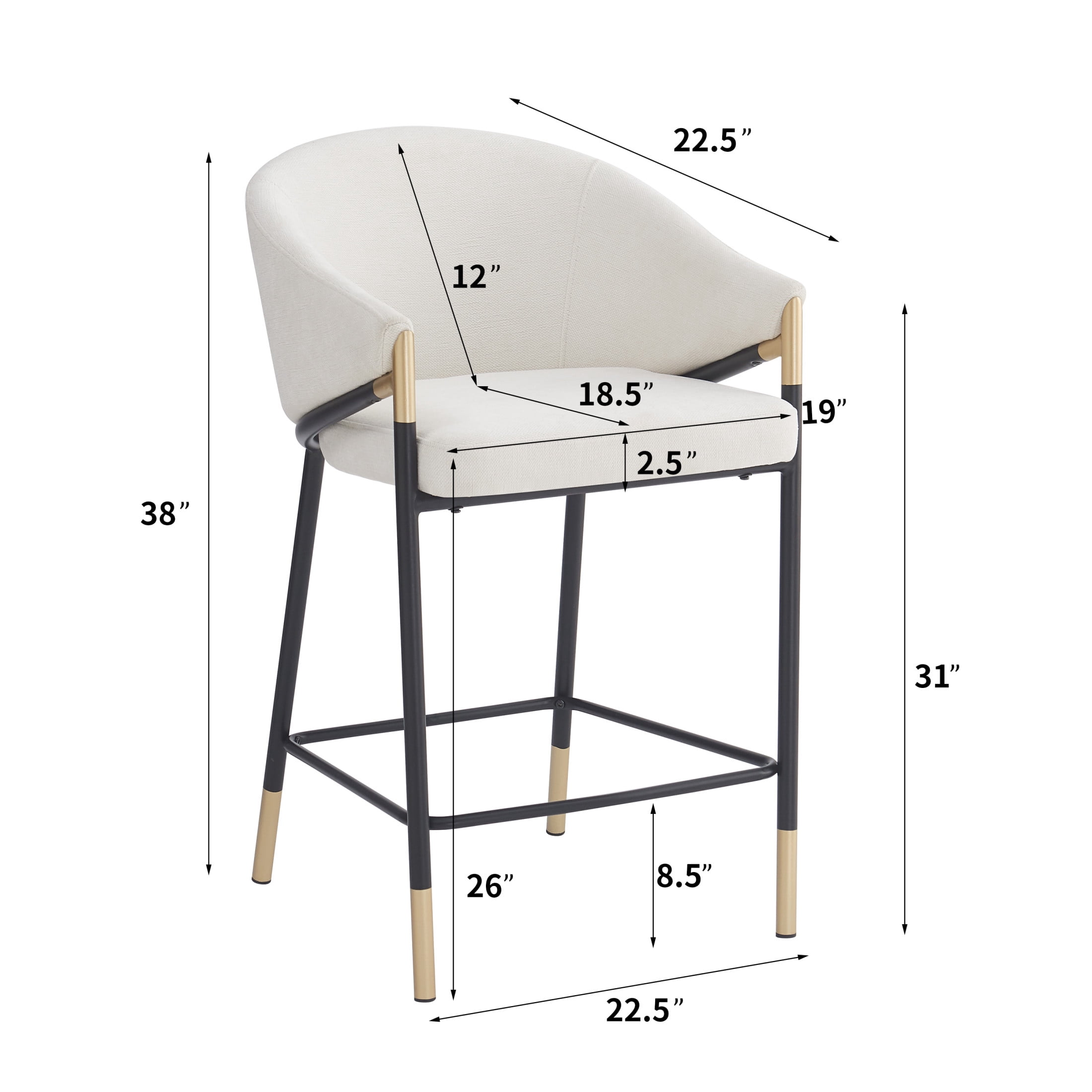 Christopher Knight Home Modern 26" Upholstered Count Height Bar Stool with Curved Armrests, Beige, Set of 2