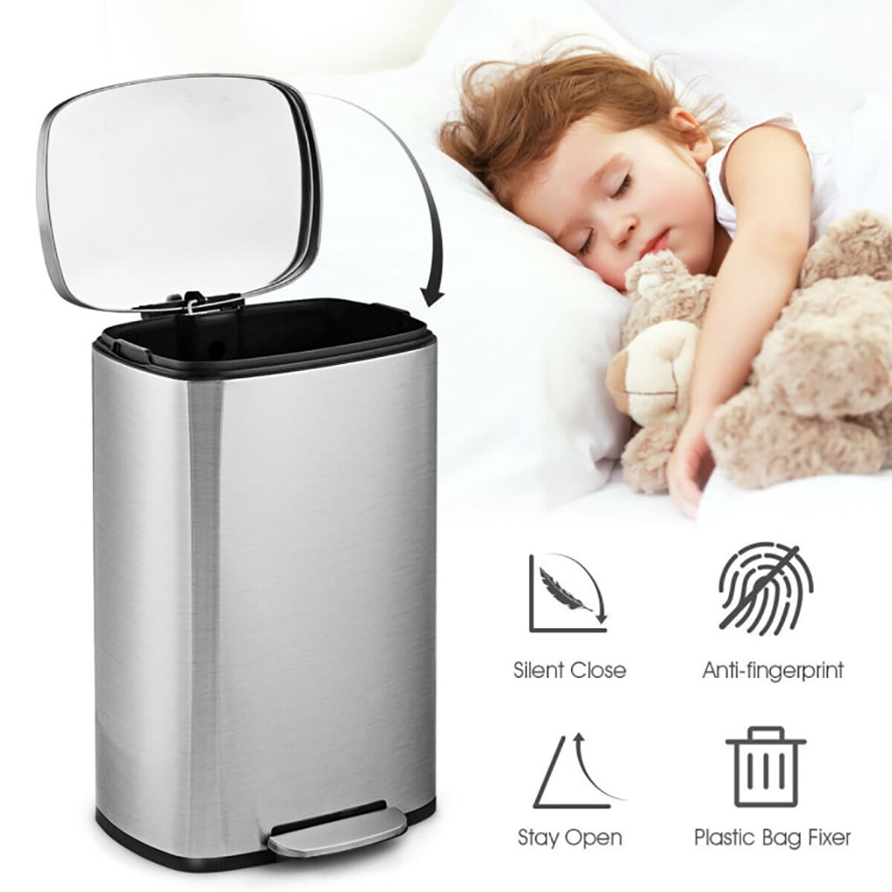 Resenkos 13.2 Gallon Stainless Steel Trash Garbage Can with Bucket, Metal Kitchen Step Recycle Bin, Metal Dustbin
