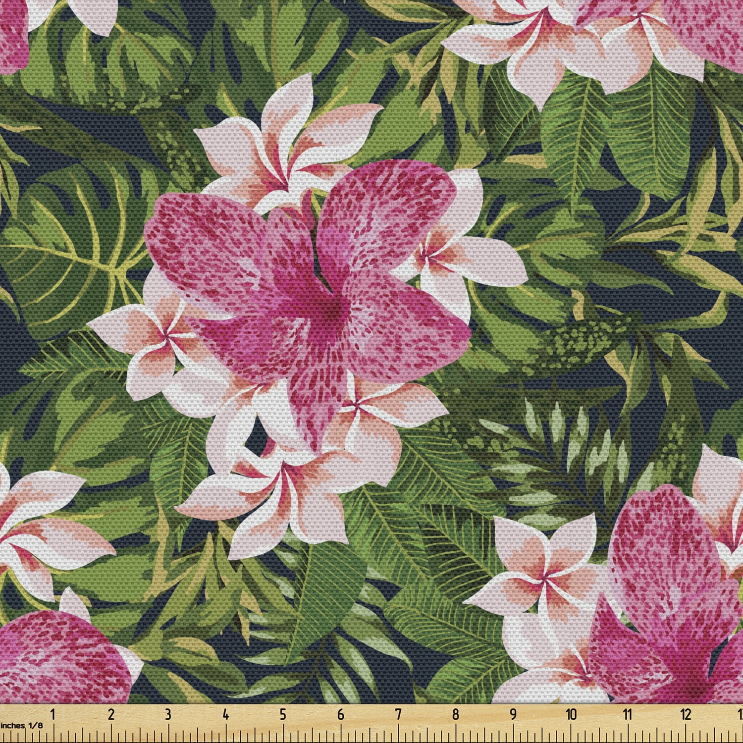 Floral Fabric by The Yard, Exotic Summer Pattern with Tropical Flowers