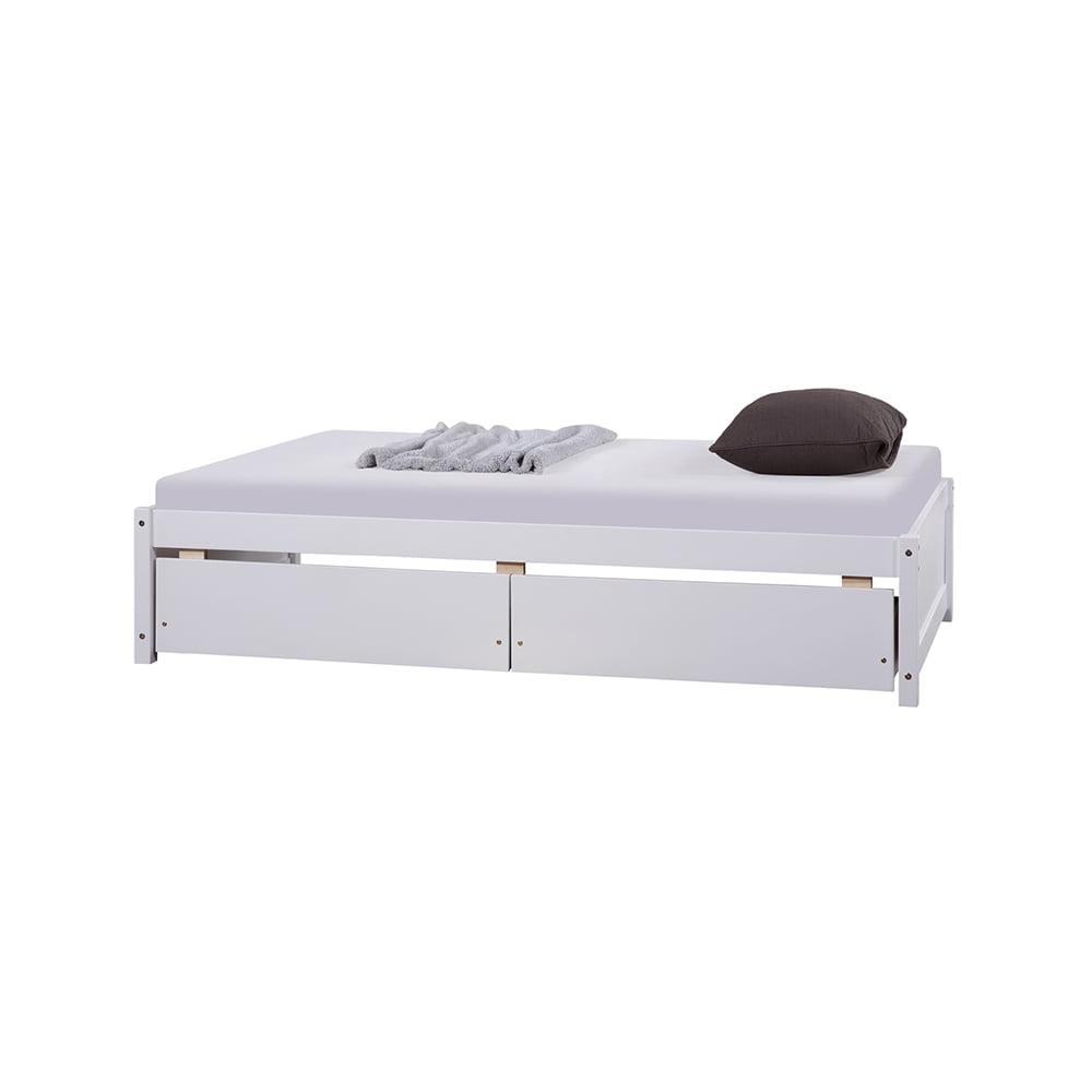Twin Bed with 2 Storage Drawers, Twin Storage Bed Frame, White