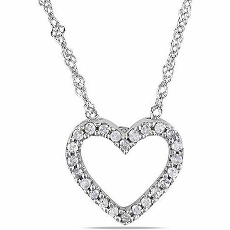 Miabella 1/10 Carat T.W. Diamond 14kt White Gold Heart Pendant, 17