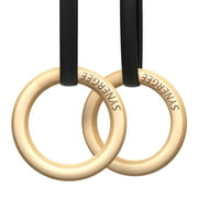 Synergee Wood Olympic Gymnastics Rings 1.25" Grip With Adjustable Straps For Pull Ups, Dips and Muscle Ups
