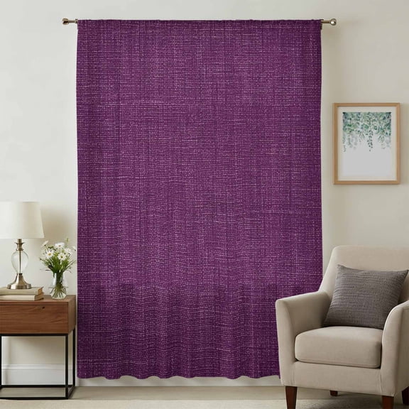 Purple Burlap Texture Sheer Curtains 72 Inches Long, Farmhouse Vintage Purple Light Filering Curtains, Breathable Simi Curtain Privacy Drapes for Living Room Bedroom Lightweight Window Treatment