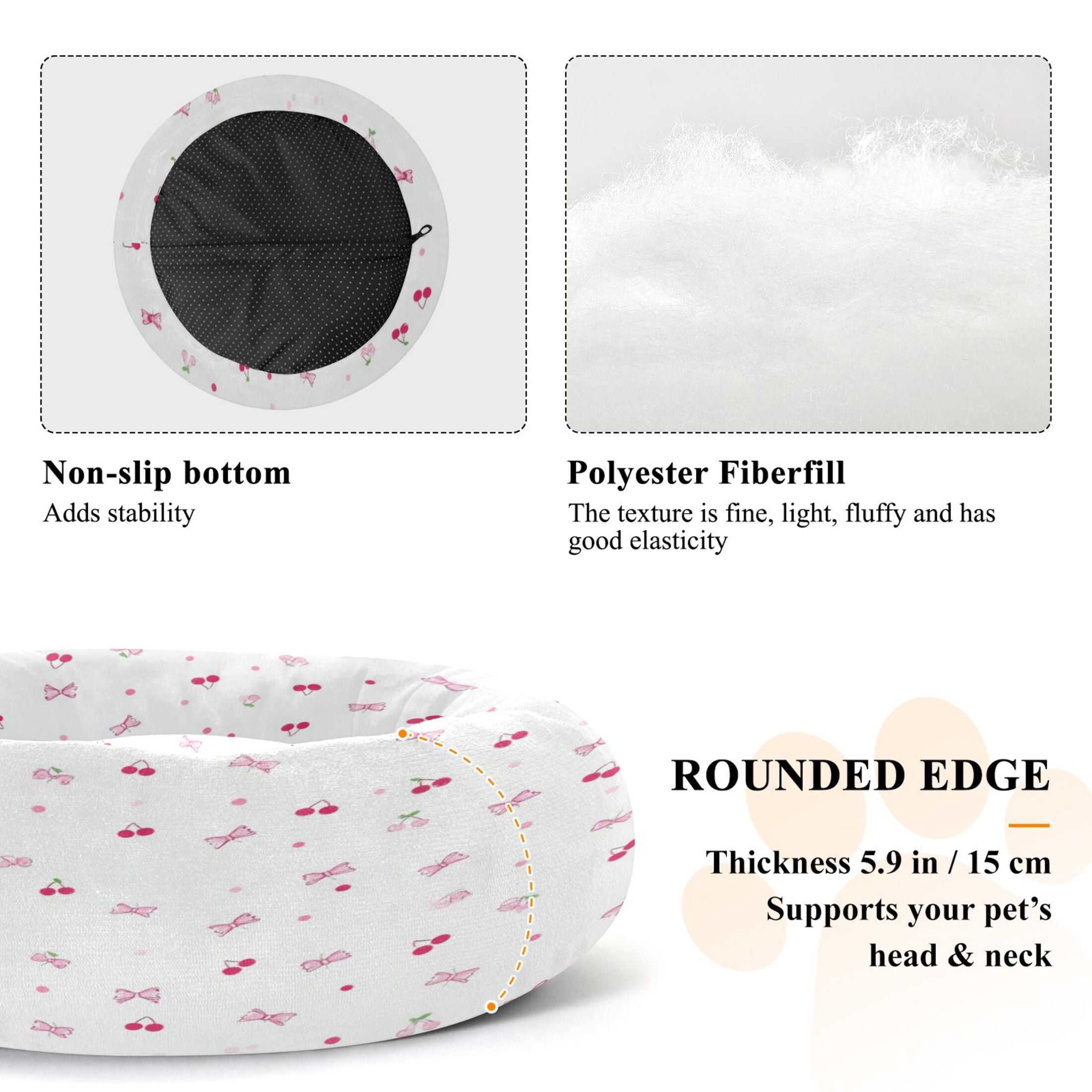 Iauyy Pet Couch Donut Cat Bed for Indoor Cats/Small Dogs Washable & Machine with Non-slip Bottom Calming Cat Furniture, Bows and Cherry Blossoms (M)