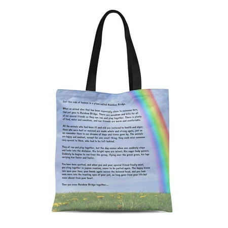 - ASHLEIGH Canvas Tote Bag Ainbow Rainbow Bridge Pet Loss Cat Dog Text Reusable Handbag Shoulder Grocery Shopping Bags