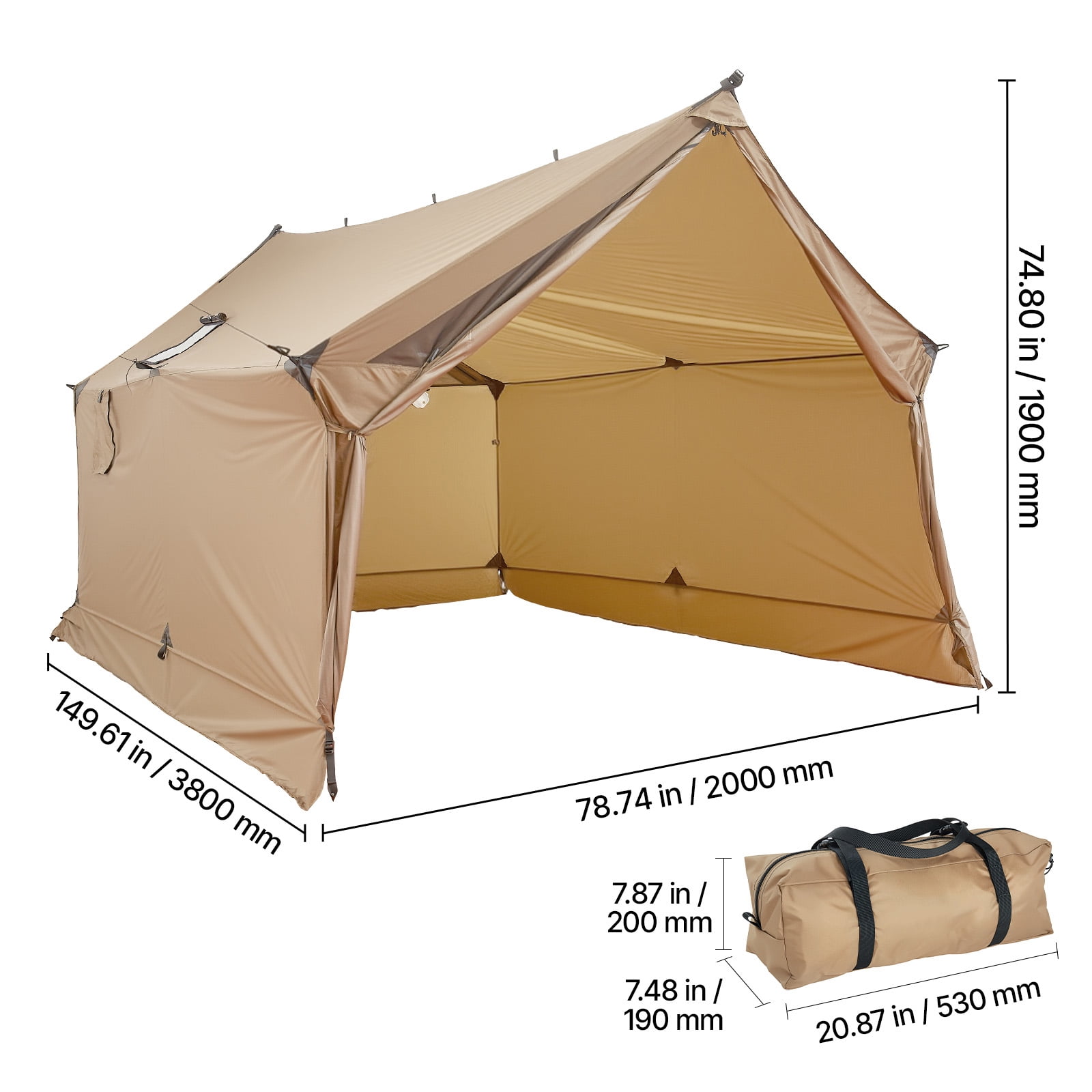 KFFKFF Camping Hot Tent for 2 People, Cabin Tent with Stove Jack, Waterproof Shelter with Vents, Lightweight 4-Season Tent for Outdoor Activities like Hiking, Fishing, Hunting, and Backpacking