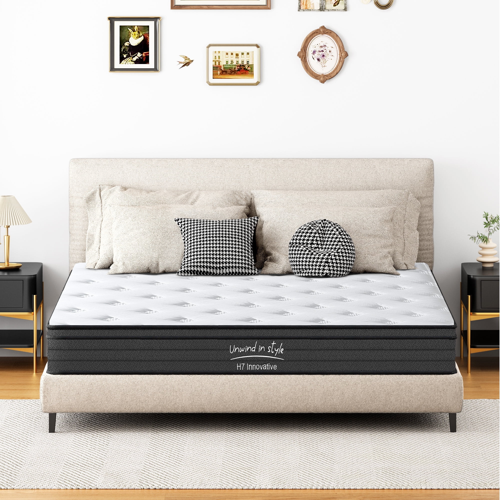 SogesPower 10inches Thickness Hybrid Mattress Gel Memory Foam- King, Black