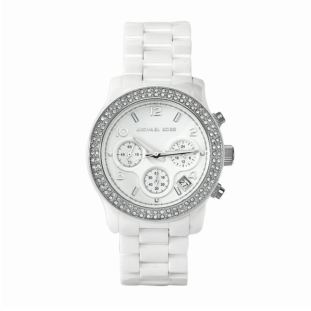 michael kors white ceramic watch with crystals