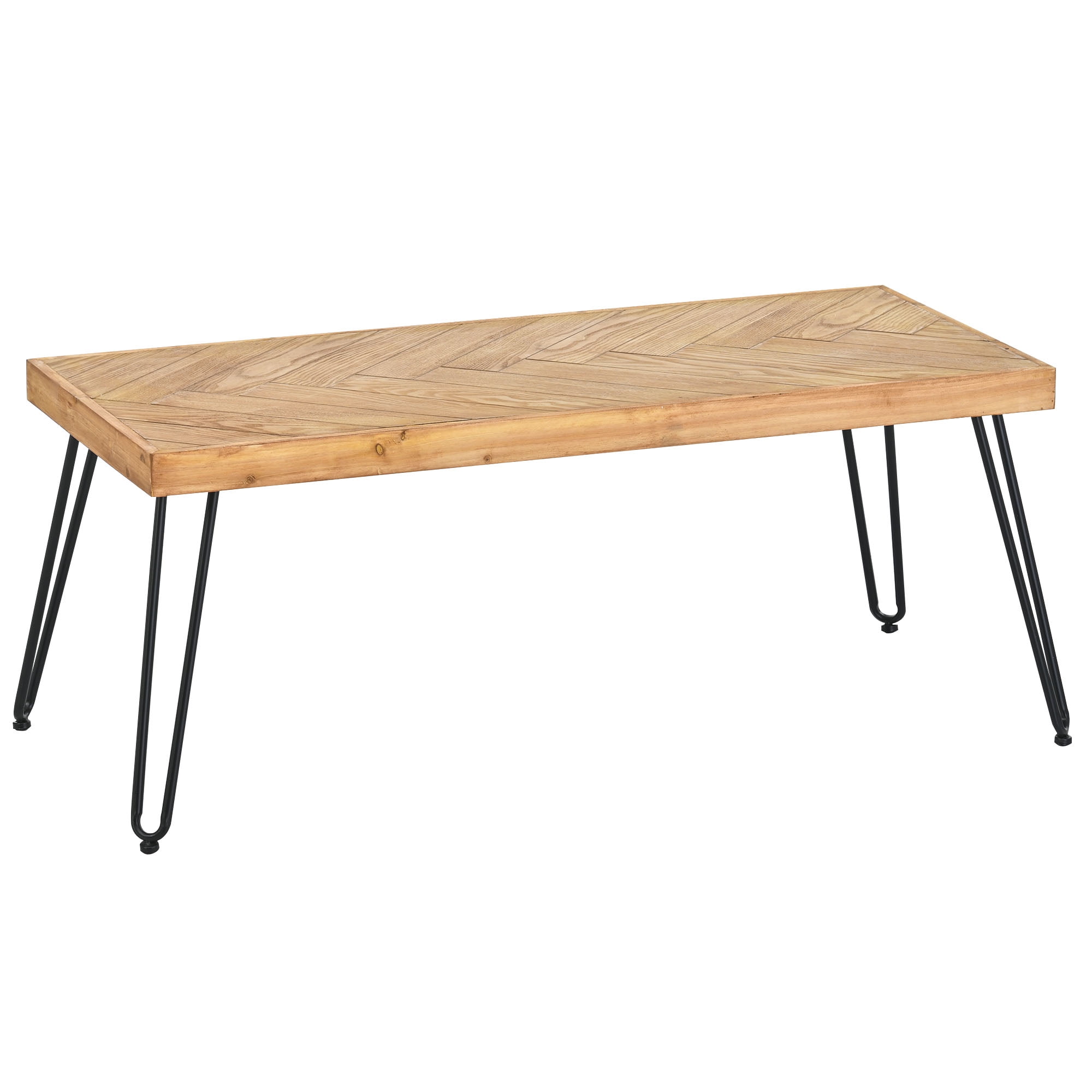 MAYEERTY Modern Coffee Table with Chevron Pattern & Metal Hairpin Legs, Easy Assembly Tea & Cocktail Table for Living Room, Ash Wood Finish