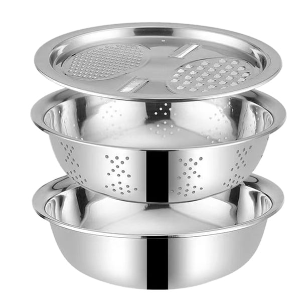 Rallador de cocina de acero inoxidable para lavado de verduras, colador para lavado de arroz, estilo aleatorio, 3 uds.