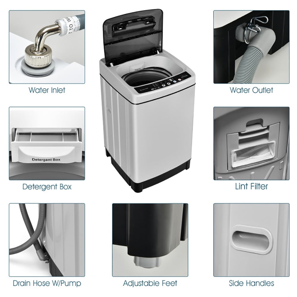 Topcobe Full-Automatic Washing Machine 1.5 Cubic Feet 11 LBS Washer and Dryer, Portable Washing Machine Spin Dryer for Dorms, Apartments, RVs, Gray