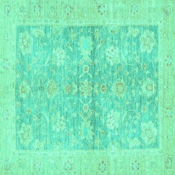 Ahgly Company Machine Washable Indoor Square Oriental Turquoise Blue Traditional Area Rugs, 5' Square