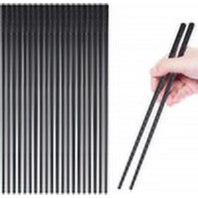 10 pares de palillos reutilizables de fibra de vidrio GADIEDIE Antideslizante Negro 9.5 pulgadas