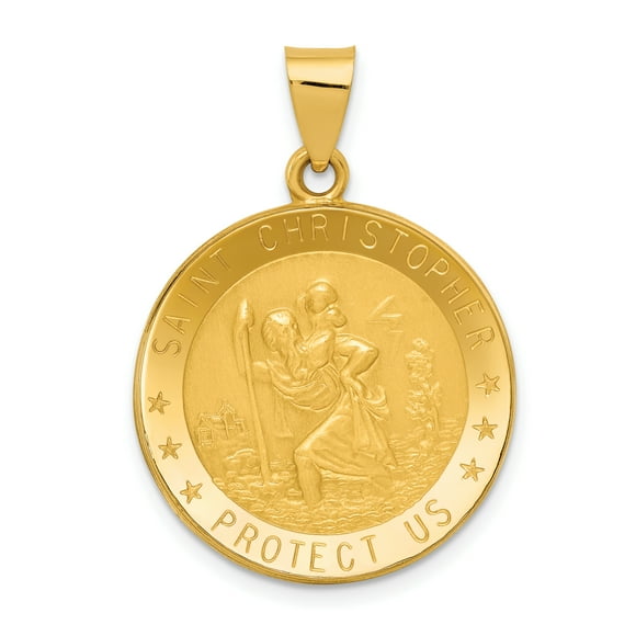 14k Yellow Gold Saint Christopher Medal Necklace Pendant Charm Religious Patron St