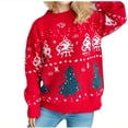 thumbnail image 2 of TIMIFIS Chandails de Noël pour Femmes Décontractés à Col Rond Chandails à Enfiler Hauts Automne Manches Longues Extensibles Flocon de Neige Renne Chandail Tricoté, 2 of 7