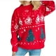 thumbnail image 2 of Suéter de cuello redondo para mujer, estampado navideño, cuello redondo, manga larga, suéter de punto, blusa de poliéster para mujer, 2 of 7