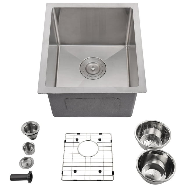Kojooin Undermount Single Bowl Kitchen Sink, Stainless Steel Deep Basin for Kitchen Washing, Freestanding or Wall Mount, Portable Standing Utility Sink, Includes Bottom Set & Accessories