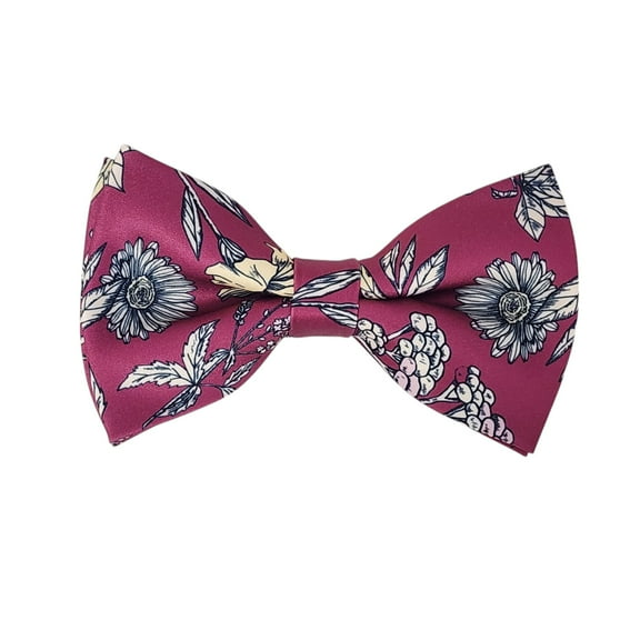 ROMARIO MANZINI White Floral on Raspberry PRINTED DESIGN Pre-Tied Bow Tie