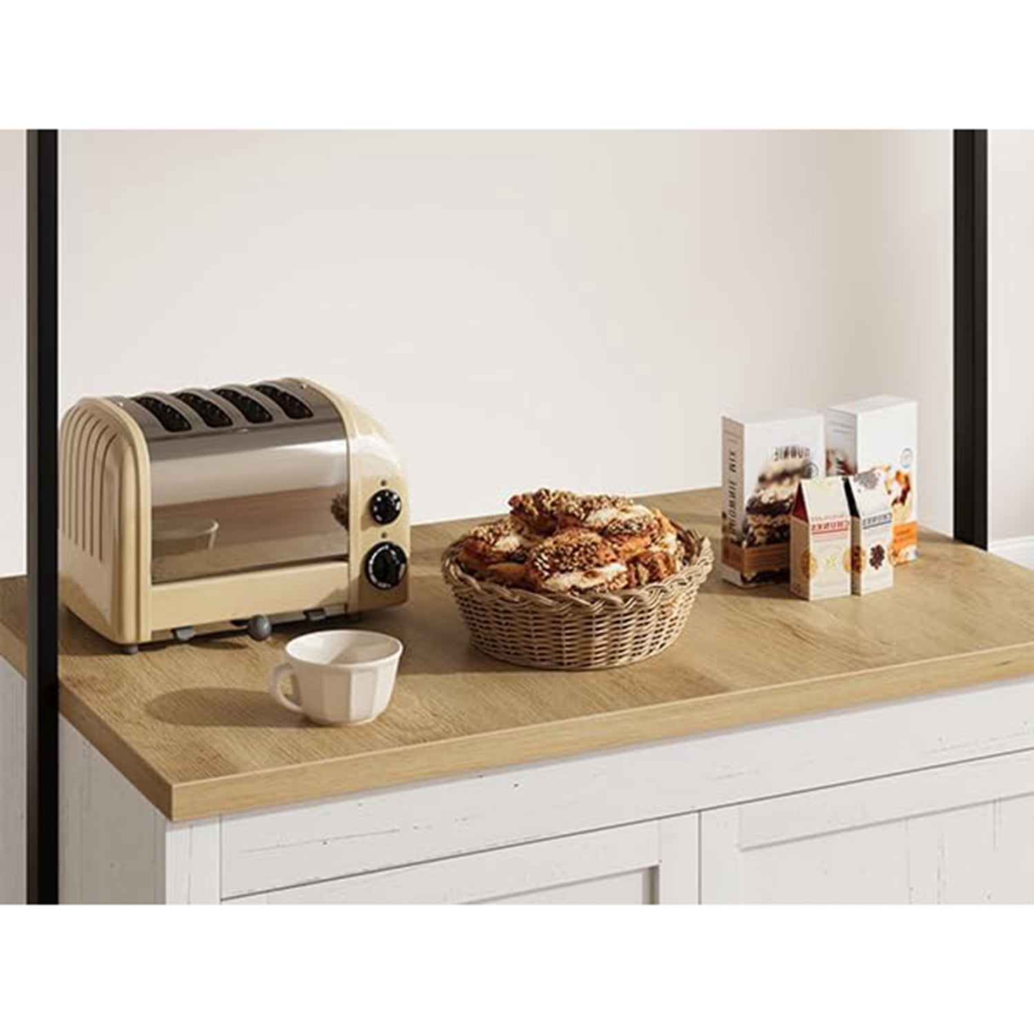 AOILE 42" Kitchen Island with Storage, Heavy-Duty Cart with 30mm Thick Countertop, Shelves & Hooks
