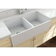 thumbnail image 4 of BOCCHI Contempo Apron Front Fireclay 36 in. Double Bowl Kitchen Sink with Protective Bottom Grid and Strainer in Matte White, 4 of 6