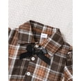 thumbnail image 6 of Kucnuzki 4T Toddler Girl Outfit Set 5T Kid Child Skirt Set Long Sleeves Plaid A-line Dress Bowknt Tie One-piece Dresses Knitted Tank Top with Bag 3pcs Sweet Clothing Brown, 6 of 10