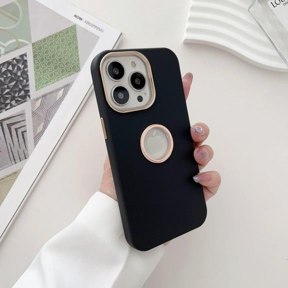 for iPhone 14 Pro Case Silicone 3 in 1 Case Logo View 1* Screen Protector Shockproof Protective Anti-Skid Edge Cover iPhone 14 Pro Case -Black