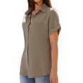 thumbnail image 5 of Womens Short Sleeve Shirts V Neck Collared Button Down Shirt Tops with Pockets, 5 of 6
