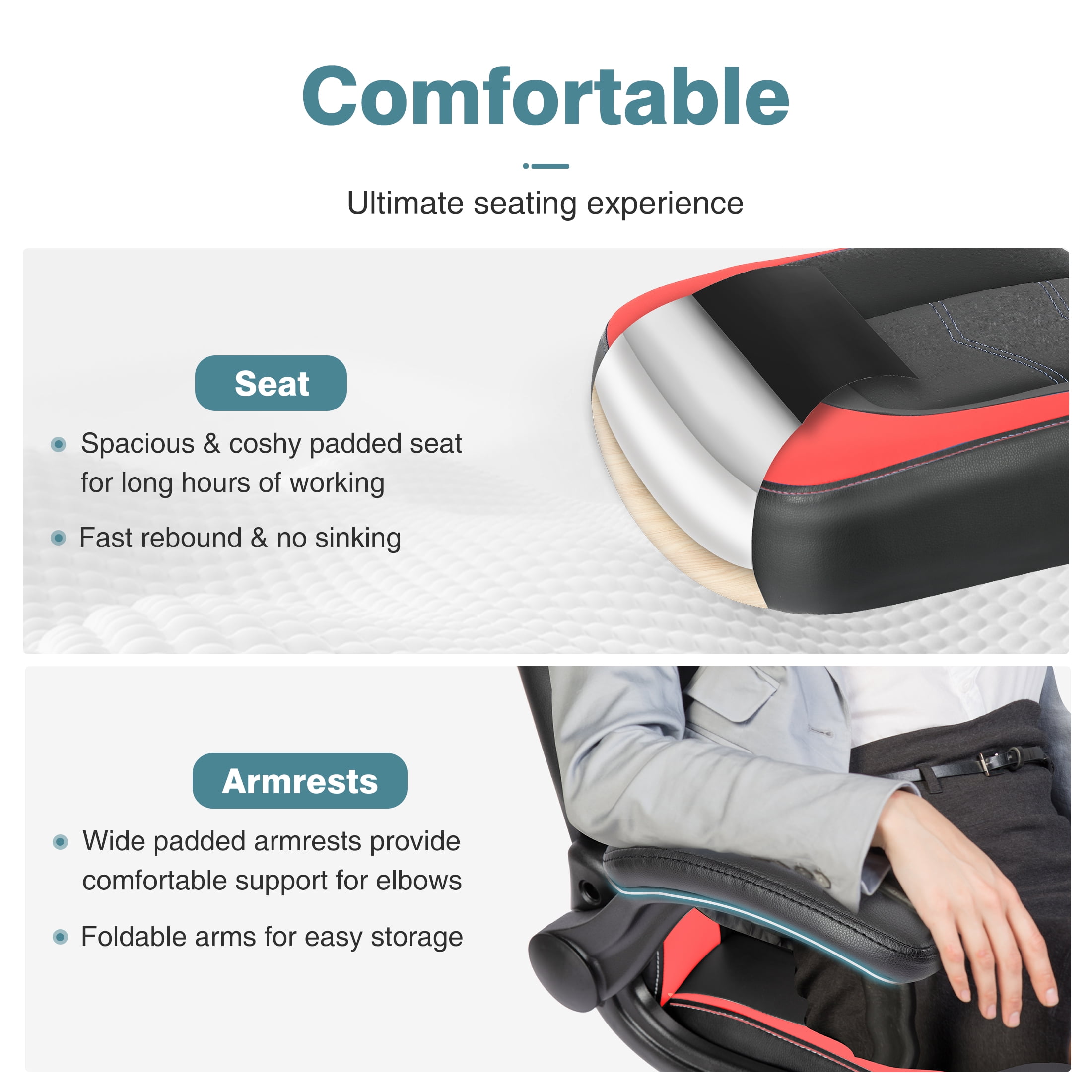 CONCETTA Gaming Chair, PU Leather, Ergonomic with Flip-up Armrests, Lumbar Support, Red