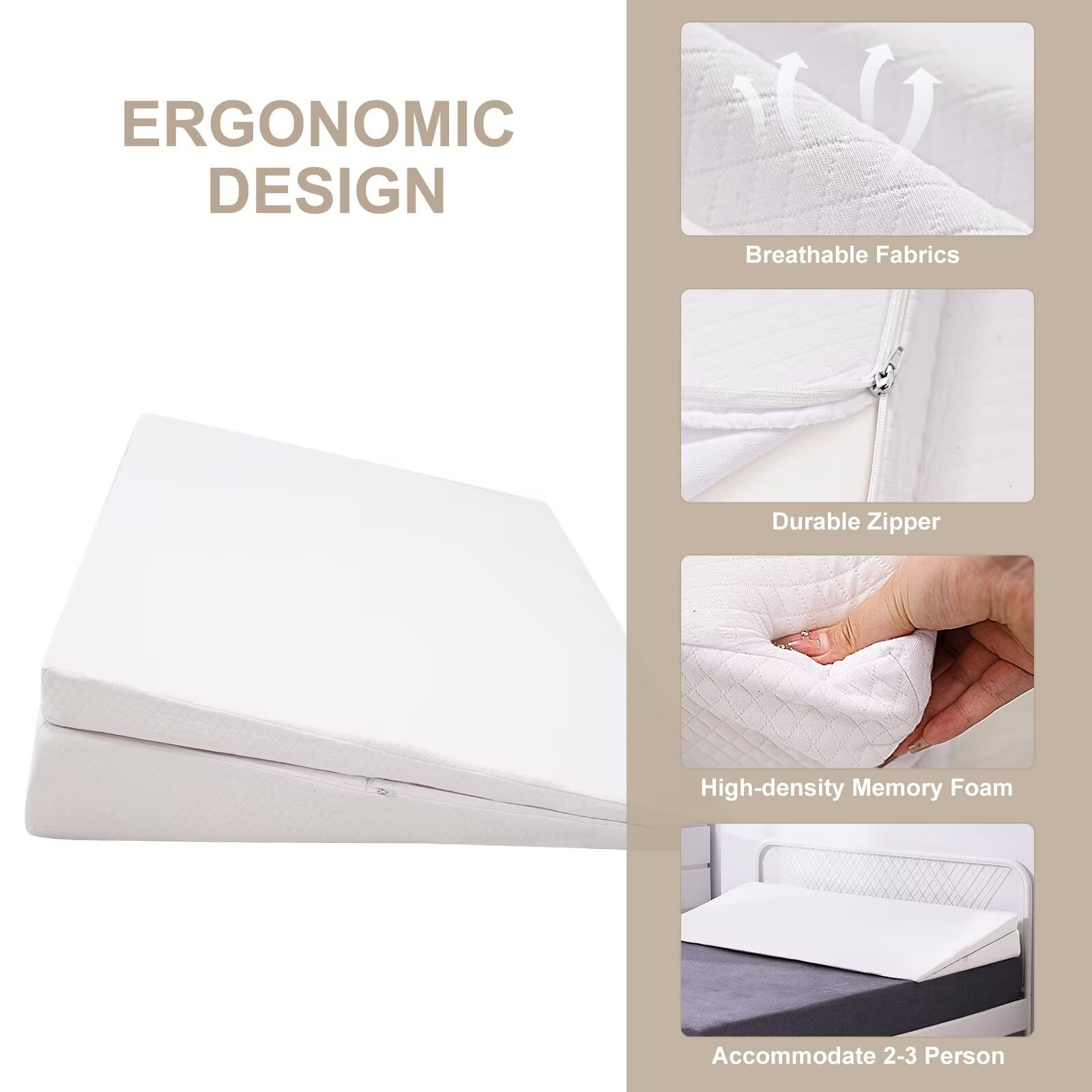 MOPHOTO Bed Wedge Pillow, Extra Large Memory Foam Bed Wedge Pillow, Twin Plus（39"*32"*7.5"）